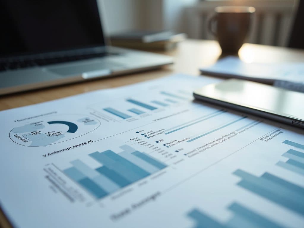Un informe de gobernanza de la IA con gráficos sobre una mesa