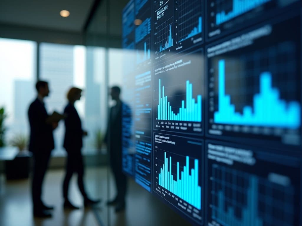 Un equipo frente a una pared de paneles de datos